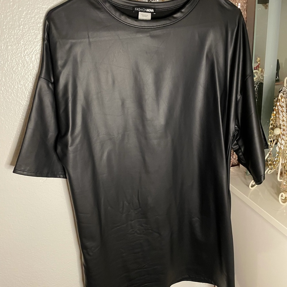 Faux leather t-shirt dress